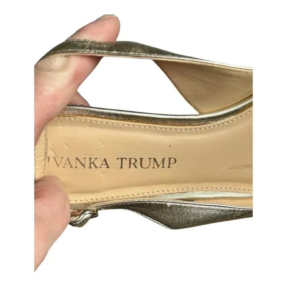 Ivanka Trump Gold Sling Back Size 6 Pointed Toe Flats Buckle Sandals Women’s